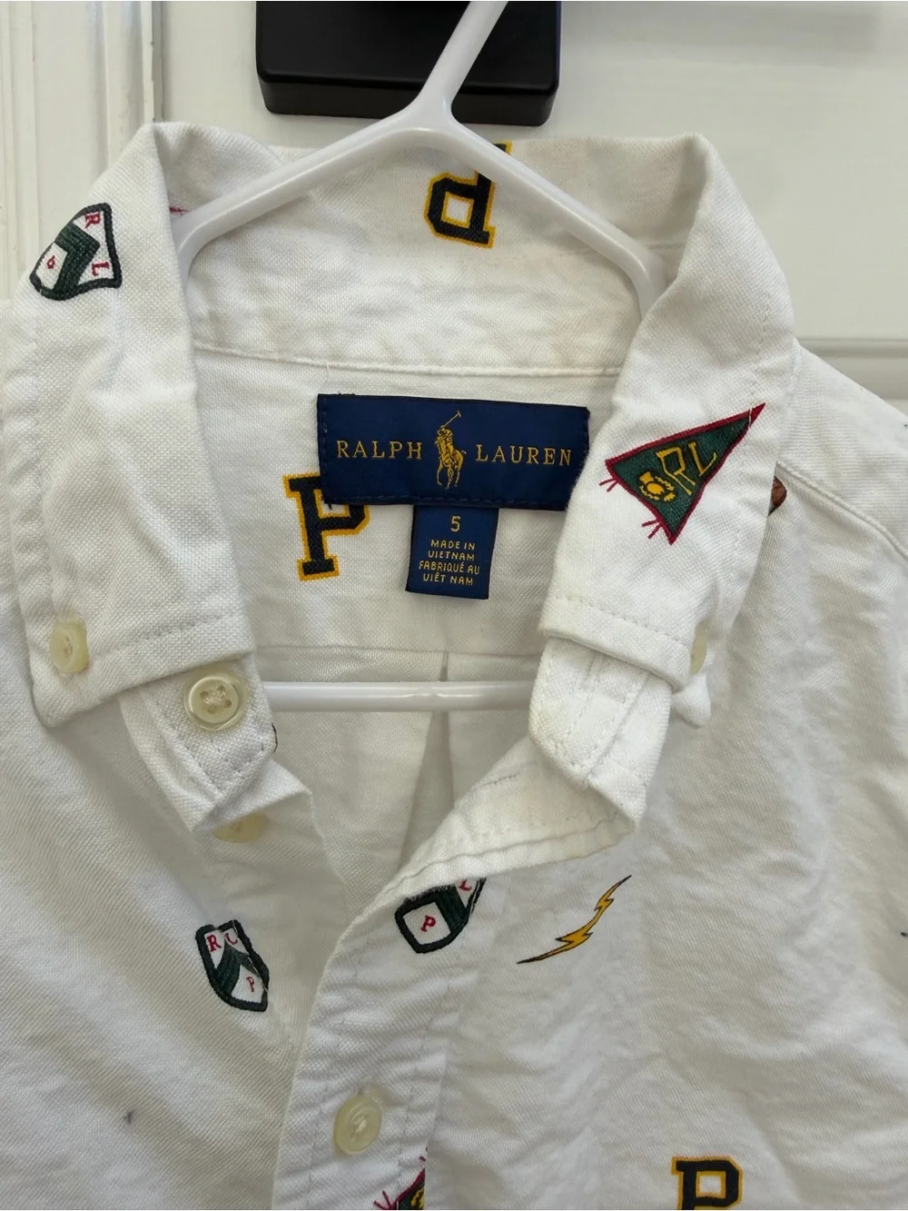 Ralph Lauren White Button-Down Oxford with Embroidered Sports Motifs